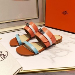 Replica Hermes Orange Aqua H Cutout Slide Sandal