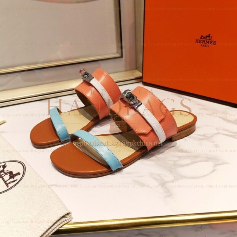 Replica Hermes Orange Aqua H Cutout Slide Sandal
