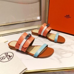 Replica Hermes Orange Aqua H Cutout Slide Sandal