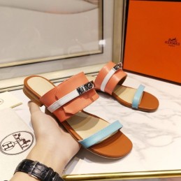 Replica Hermes Orange Aqua H Cutout Slide Sandal