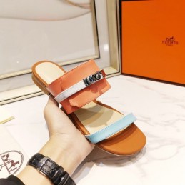Replica Hermes Orange Aqua H Cutout Slide Sandal