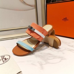 Replica Hermes Orange Aqua H Cutout Slide Sandal