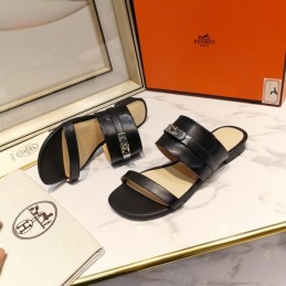Replica Hermes Black H Cutout Slide Sandal