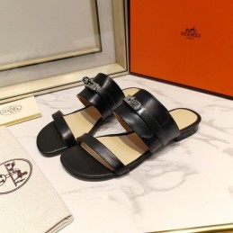 Replica Hermes Black H Cutout Slide Sandal