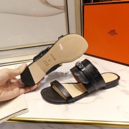 Replica Hermes Black H Cutout Slide Sandal
