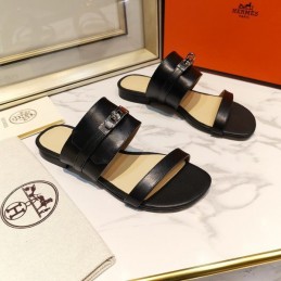 Replica Hermes Black H Cutout Slide Sandal