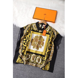 Replica Hermes Black Gold Scarf Print Shorts Set