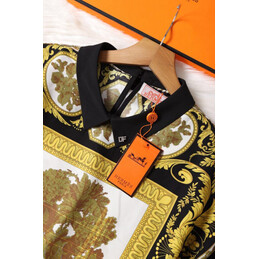 Replica Hermes Black Gold Scarf Print Shorts Set