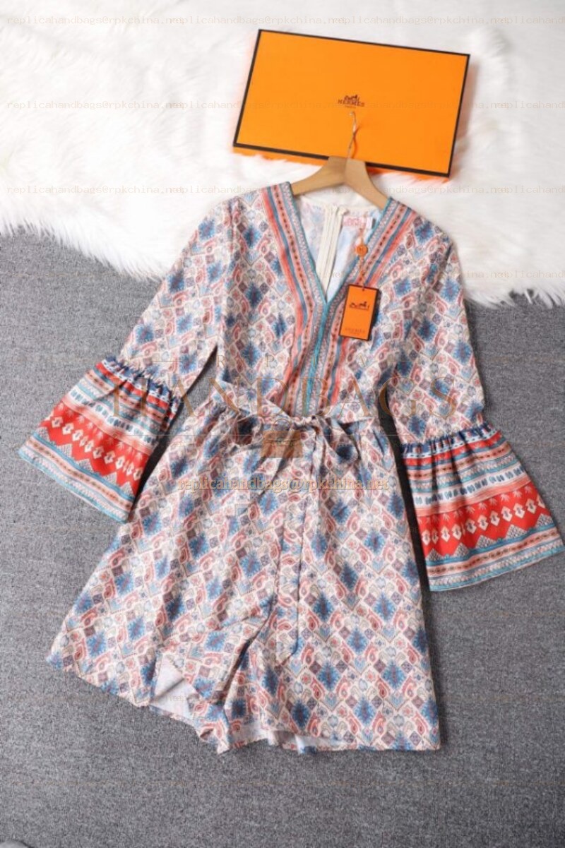 Replica Hermes Gray Scarf Print Dress