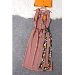 Replica Hermes Rose Pink Scarf Trim Sleeveless Dress