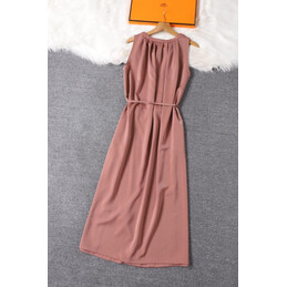 Replica Hermes Rose Pink Scarf Trim Sleeveless Dress