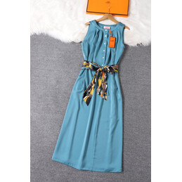 Replica Hermes Teal Belted Sleeveless Dress