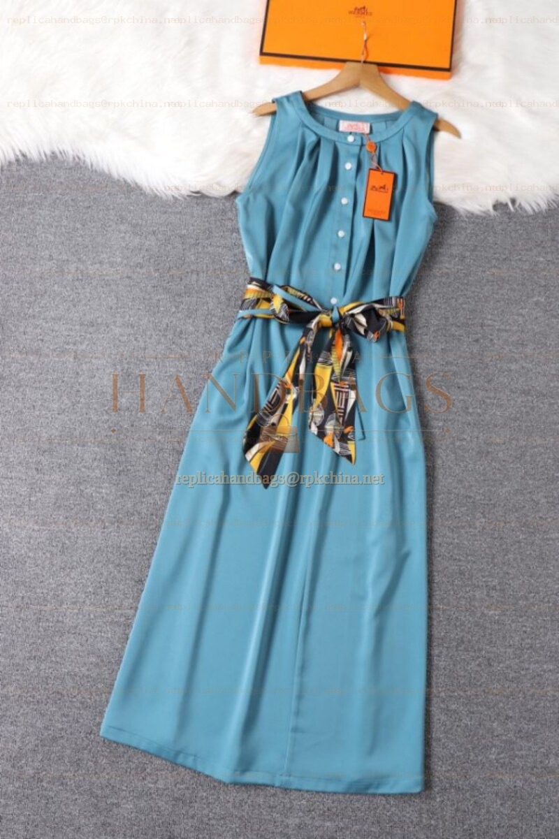Replica Hermes Teal Belted Sleeveless Dress