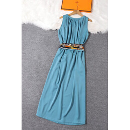 Replica Hermes Teal Belted Sleeveless Dress