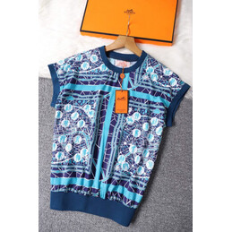 Replica Hermes Blue Scarf Print Sleeveless Shirt