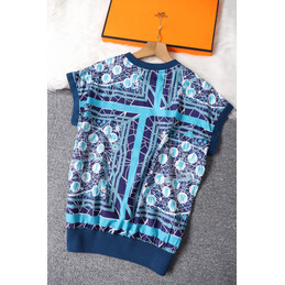 Replica Hermes Blue Scarf Print Sleeveless Shirt
