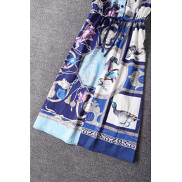 Replica Hermes Light Blue Short Sleeve Scarf Print Dress