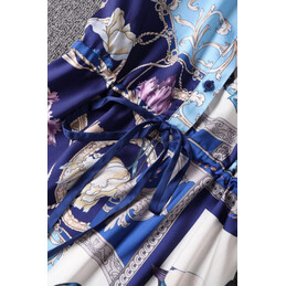 Replica Hermes Light Blue Short Sleeve Scarf Print Dress