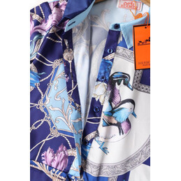 Replica Hermes Light Blue Short Sleeve Scarf Print Dress
