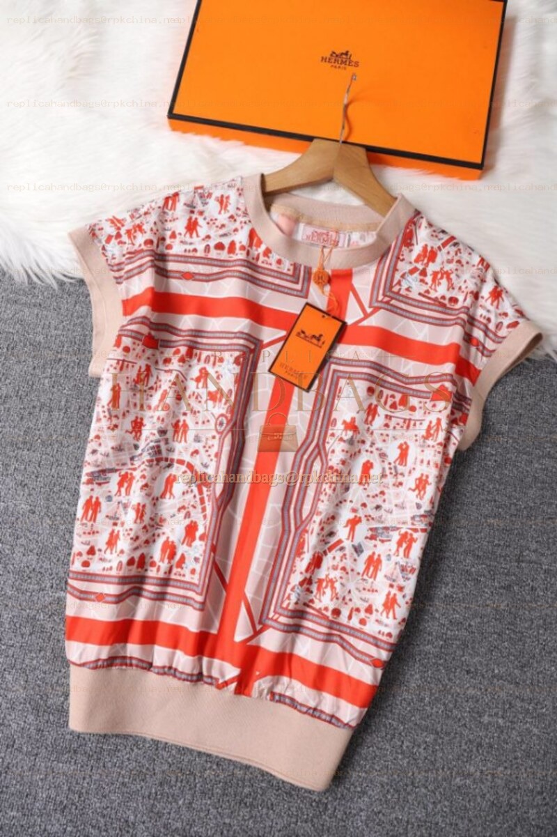 Replica Hermes Red Scarf Print Shirt