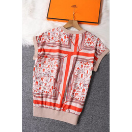 Replica Hermes Red Scarf Print Shirt