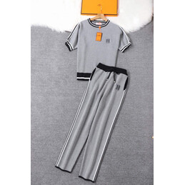 Replica Hermes Gray Striped Knit Pants Set
