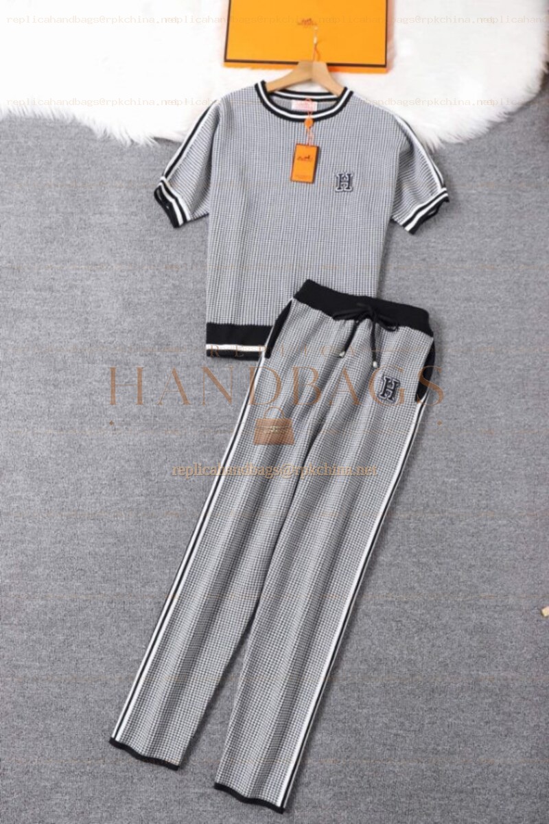 Replica Hermes Gray Striped Knit Pants Set