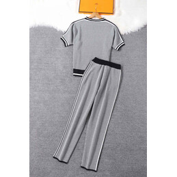 Replica Hermes Gray Striped Knit Pants Set