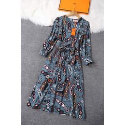 Replica Hermes Black Multicolor Print Dress