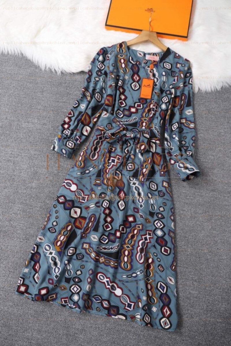Replica Hermes Black Multicolor Print Dress