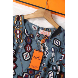 Replica Hermes Black Multicolor Print Dress