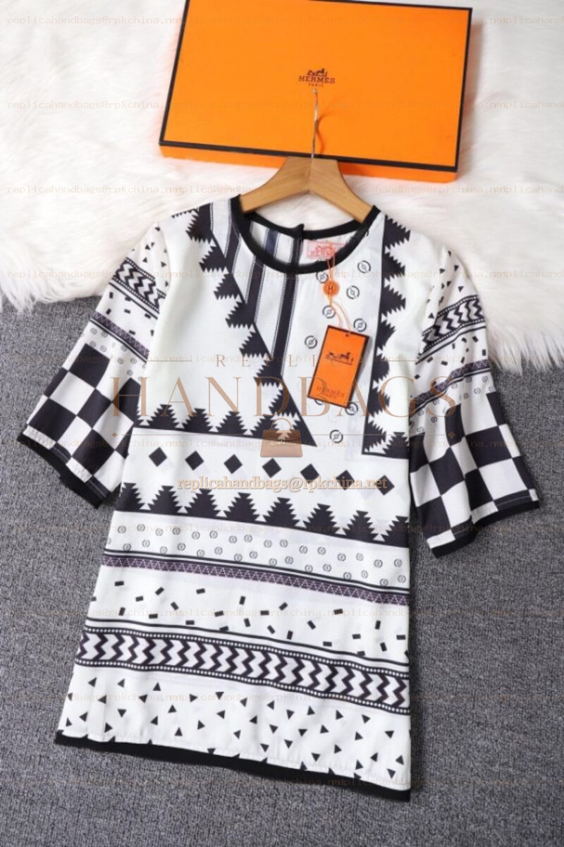 Replica Hermes White and Black Triangle Print Shirt
