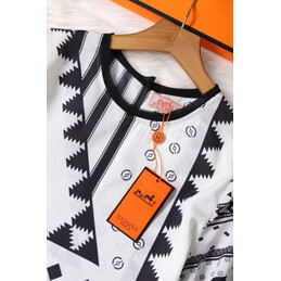 Replica Hermes White and Black Triangle Print Shirt