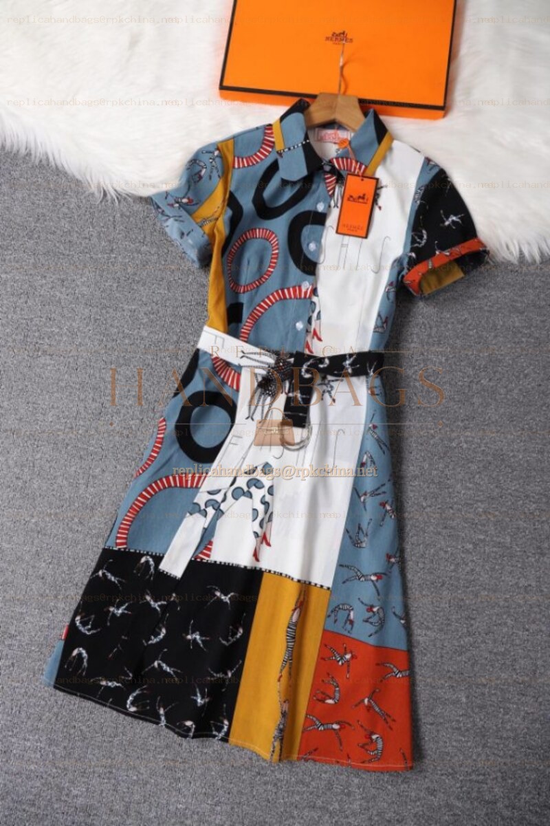 Replica Hermes White Multicolor Scarf Panel Dress