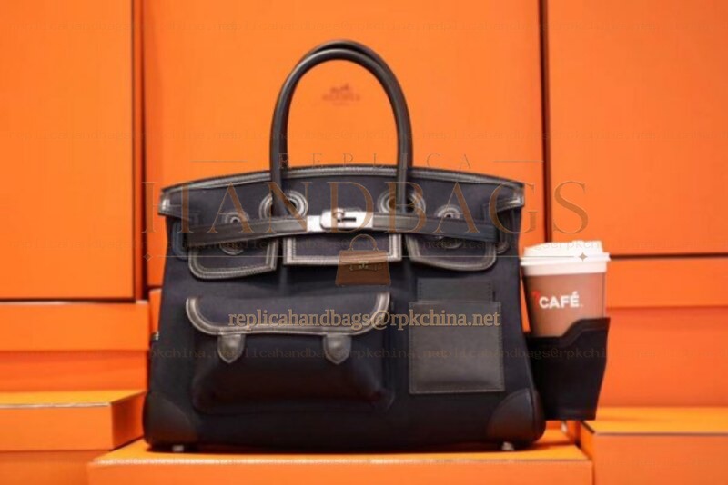 Replica Hermes Black Gray Cargo Birkin 35 Bag