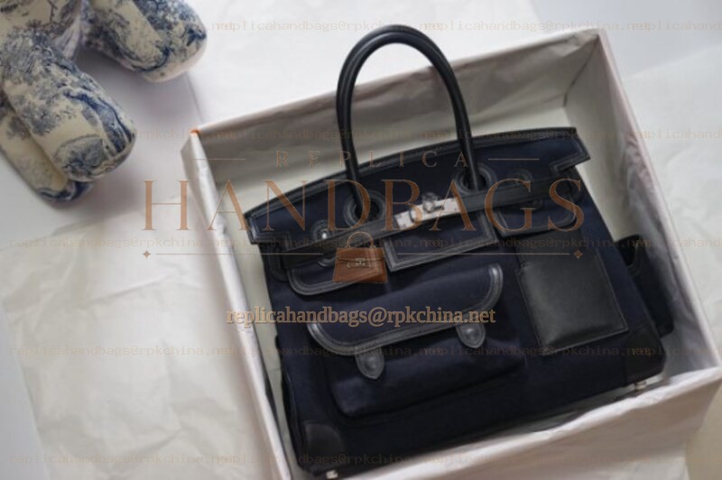 Replica Hermes Black Cargo Birkin 35 Palladium Hardware Bag