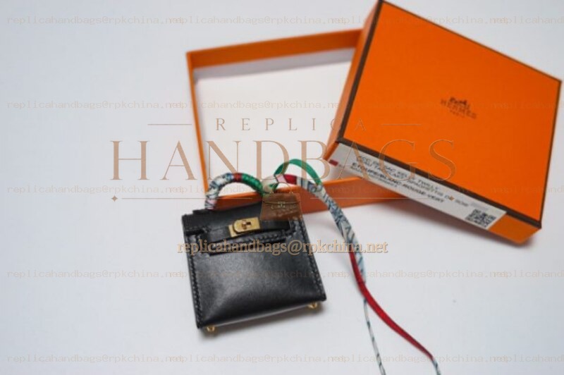Replica Hermes Black Kelly Mini Charm Palladium Hardware