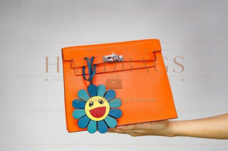 Replica Hermes Orange Kelly Danse Flower Charm Bag