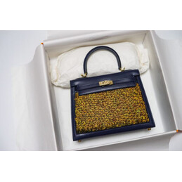 Replica Hermes Navy Blue Gold Print Kelly 25 Bag