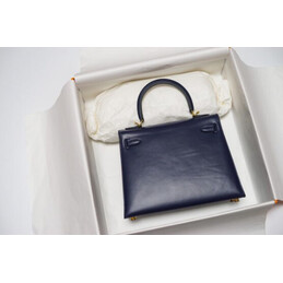 Replica Hermes Navy Blue Gold Print Kelly 25 Bag