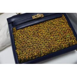 Replica Hermes Navy Blue Gold Print Kelly 25 Bag