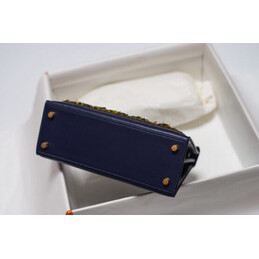 Replica Hermes Navy Blue Gold Print Kelly 25 Bag
