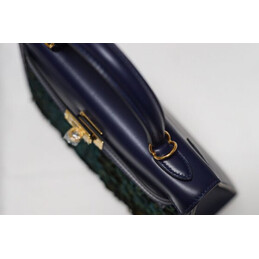 Replica Hermes Navy Blue Gold Print Kelly 25 Bag