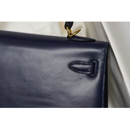 Replica Hermes Navy Blue Gold Print Kelly 25 Bag