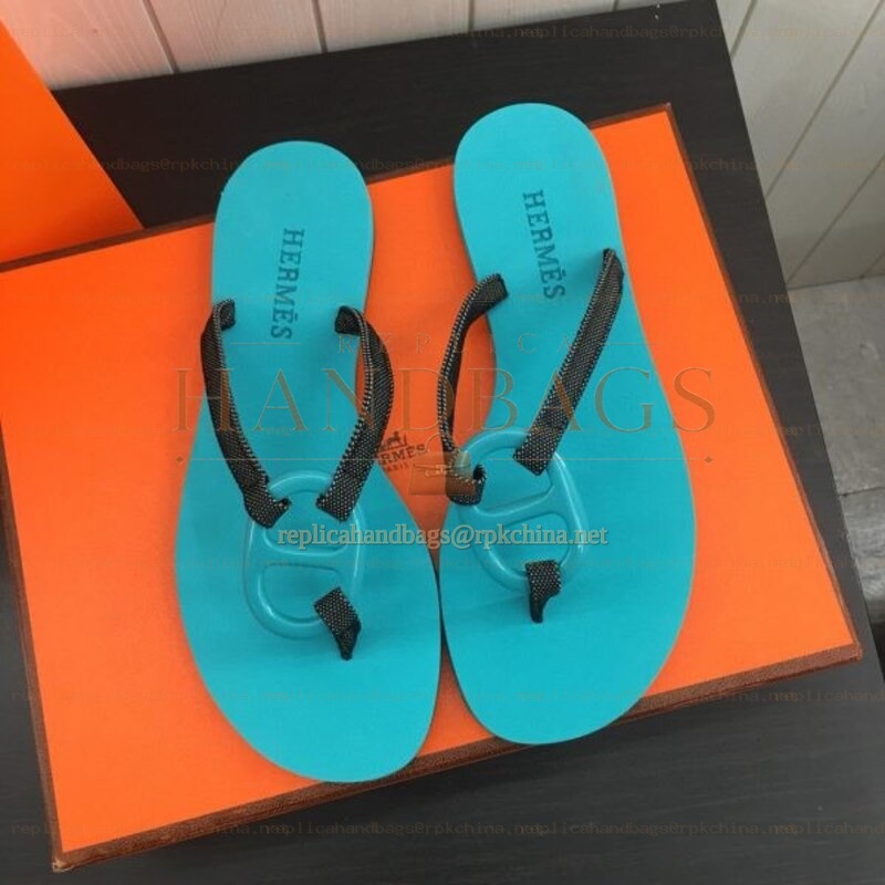 Replica Hermes Turquoise H Flip Flop Sandal
