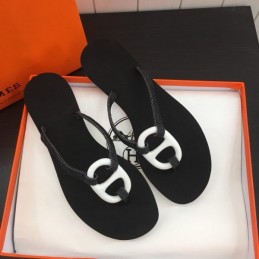Replica Hermes Black White H Flip Flop Sandal