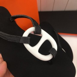 Replica Hermes Black White H Flip Flop Sandal