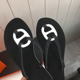 Replica Hermes Black White H Flip Flop Sandal