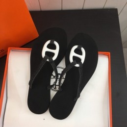 Replica Hermes Black White H Flip Flop Sandal