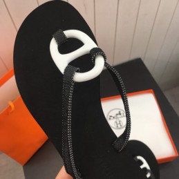 Replica Hermes Black White H Flip Flop Sandal